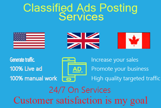 I will post 100+ ads in USA top classified ad posting sites