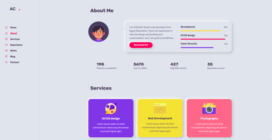 Animation Personal Website Template HTML5/CSS3/JavaScript 