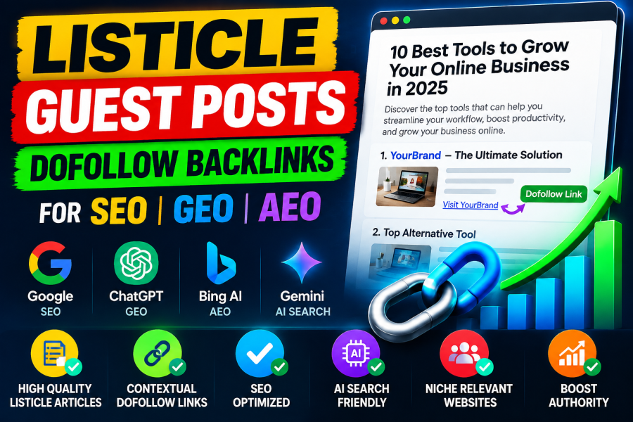 5 listicle guest posts with dofollow backlinks for SEO GEO and AEO