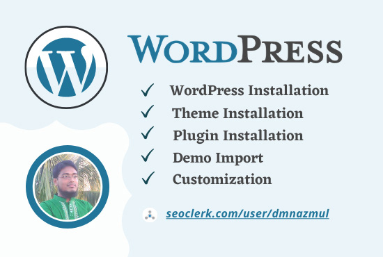 Install WordPress, theme, and plugins, do demo upload and customize