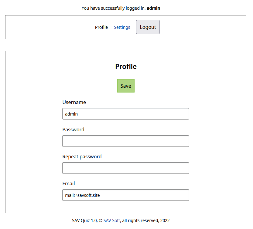 SAV Quiz - great questionnaire for your website