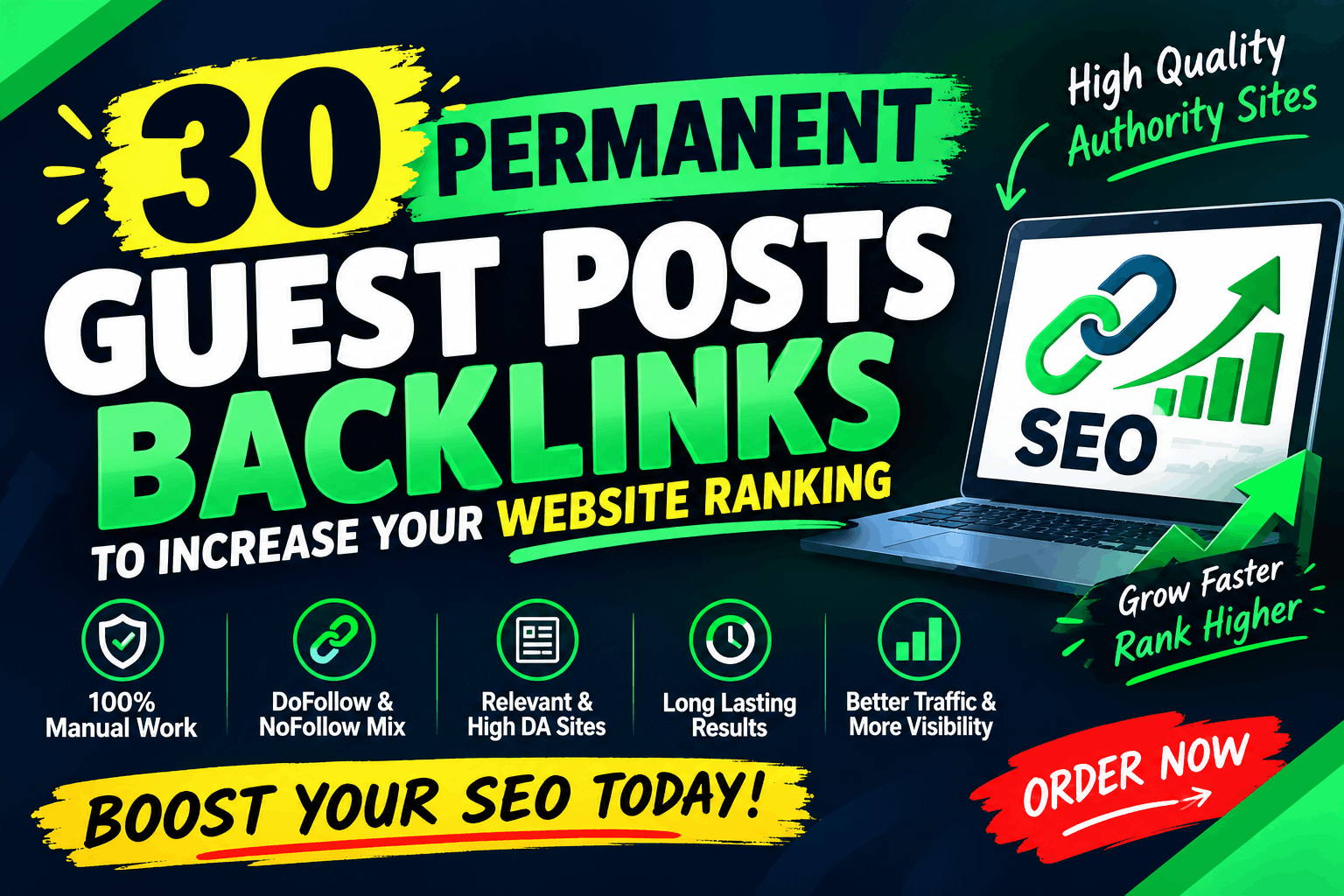 Provide 30 Permanent Guest Posts Backlinks to increase your Website Ranking