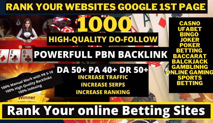 1000+ Permanent Casino,Gambling,Poker With High DA PA Do-follow Links Homepage Unique website