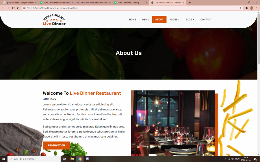 Restaurant Web Design with Adobe XD, HTML5, CSS3, JavaScript