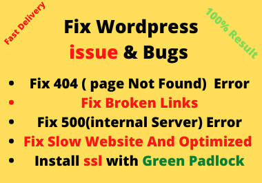 I will fix WordPress Error ,Fix 404 (Page Not Error ) FIx 500 internal Server Error Fix Broken Links