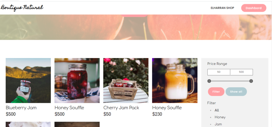 Boutique shop to natural materials with Dashboard, technology used: ASP.NET Core Web MVC, JavaScript