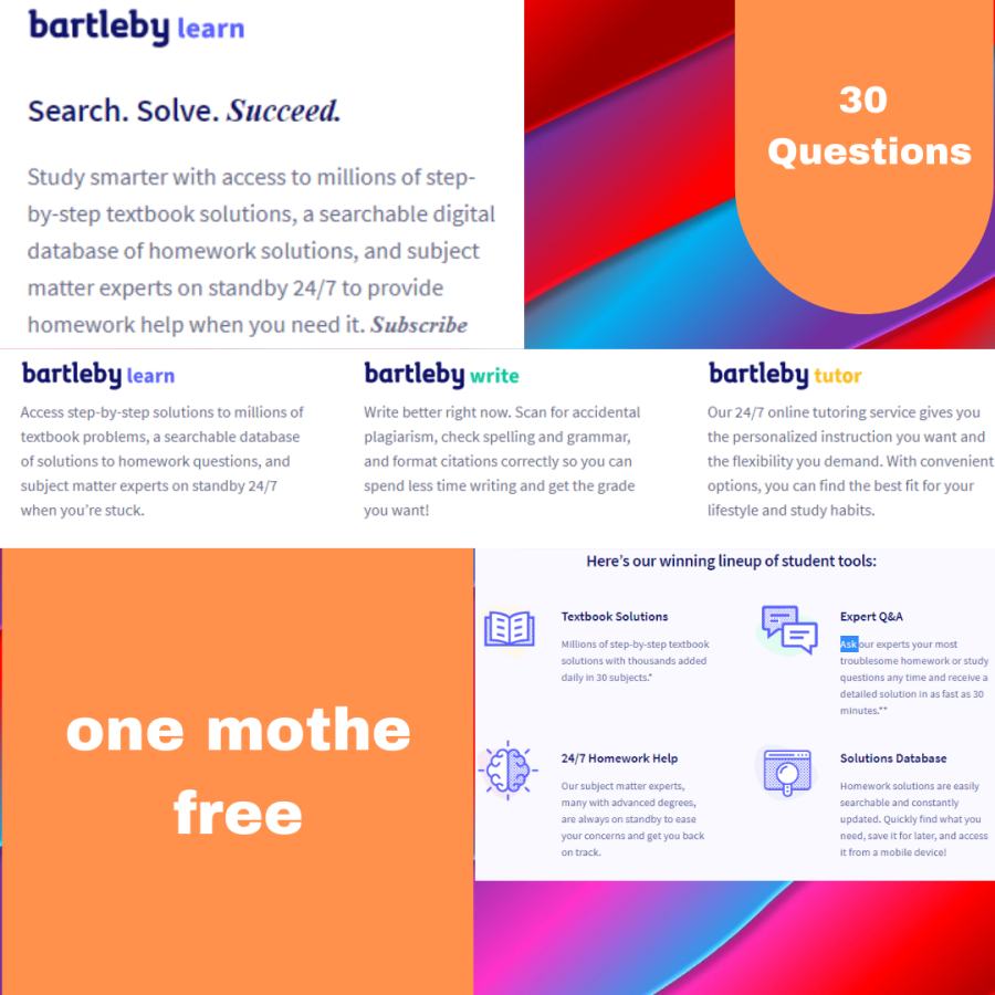 provide one month to solve any homework with bartleby.com 