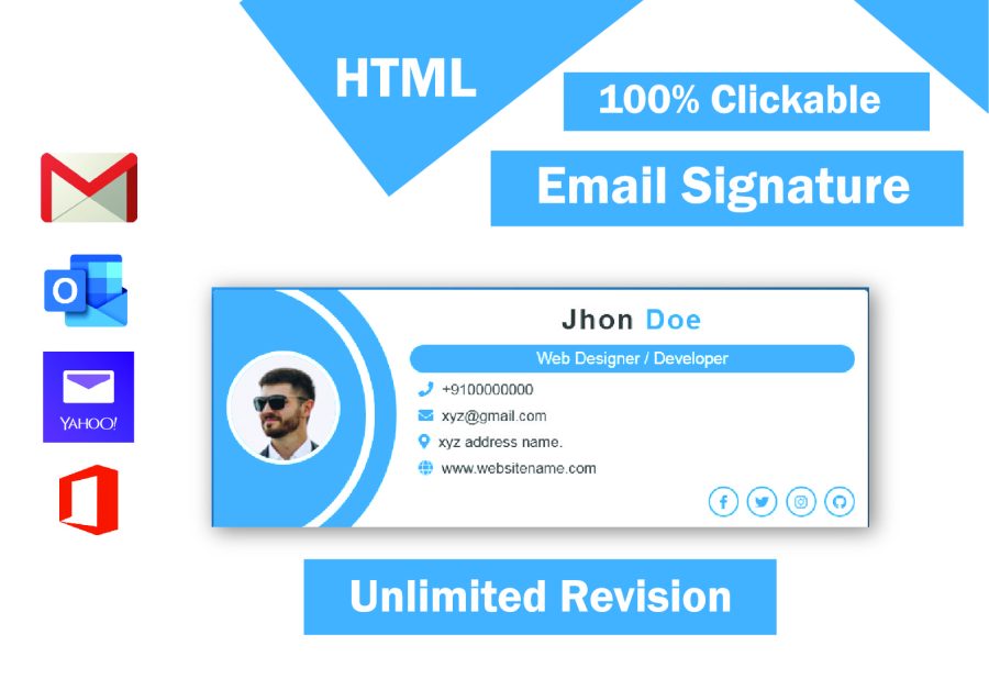 I will design email signature in HTML, clickable email signature