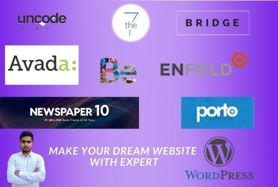 I will customize wordpress pro theme like avada,porto,be,the7,bridge,enfold,uncode etc