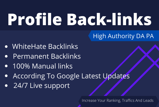 I will provide 100 high DA PA profile backlinks maually for SEO ranking