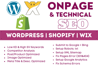 Complete Onpage and Technical SEO for WordPress, Shopify and Wix