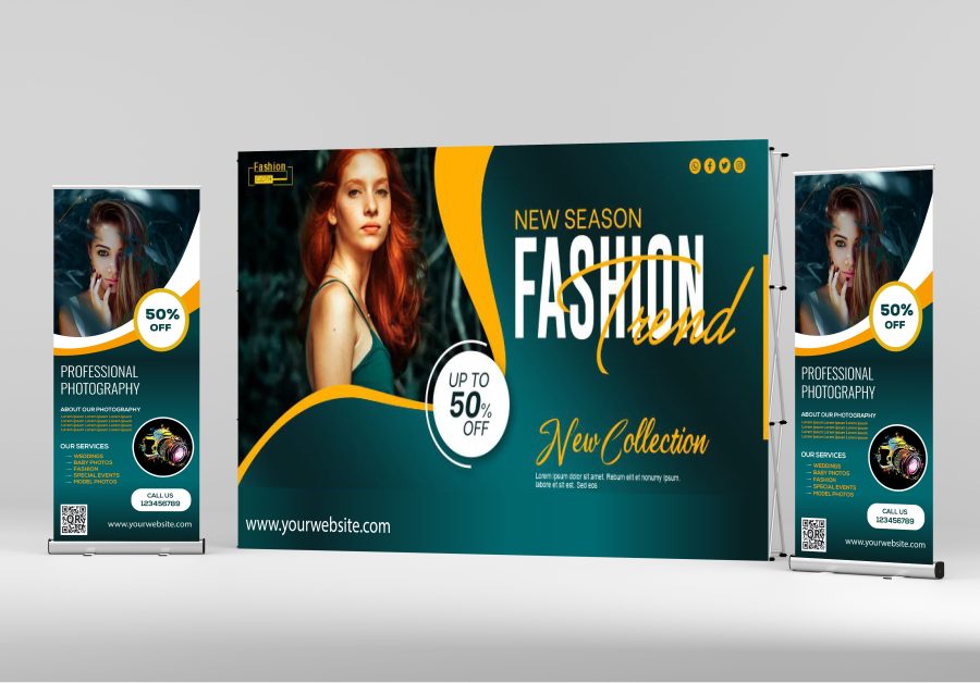 I will design retractable roll up banner,tear drop,feather flag in 4 hours