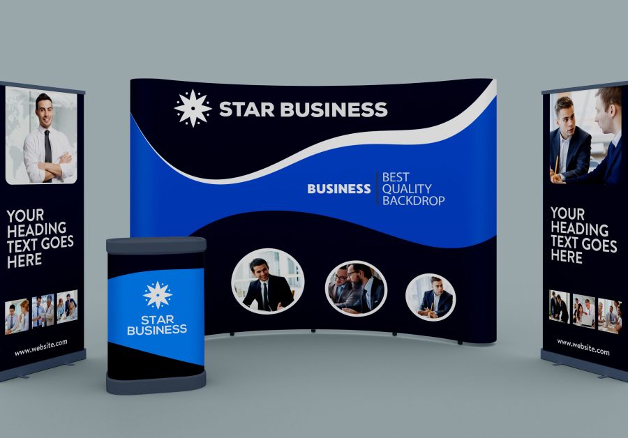 I will design eye catching exhibition backdrop, rollup banner, trade show booth and signage design