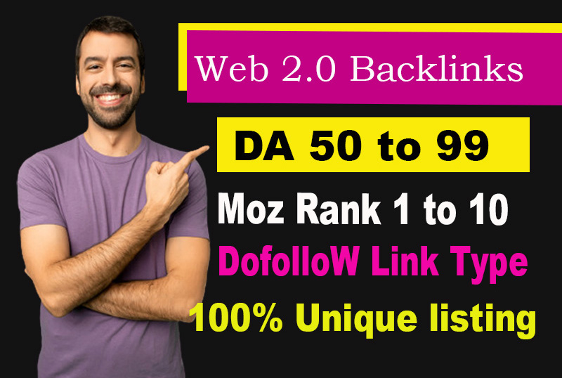 I will Build up manually 25 High DA, Dofollow Web 2.0 Backlinks with Login, Targeted keyword, image 