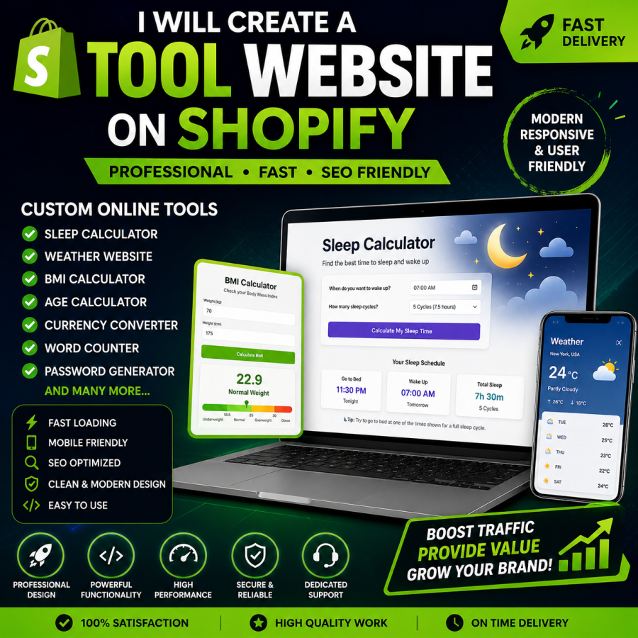 I Will Create a Professional Online Tool Website on Shopify 