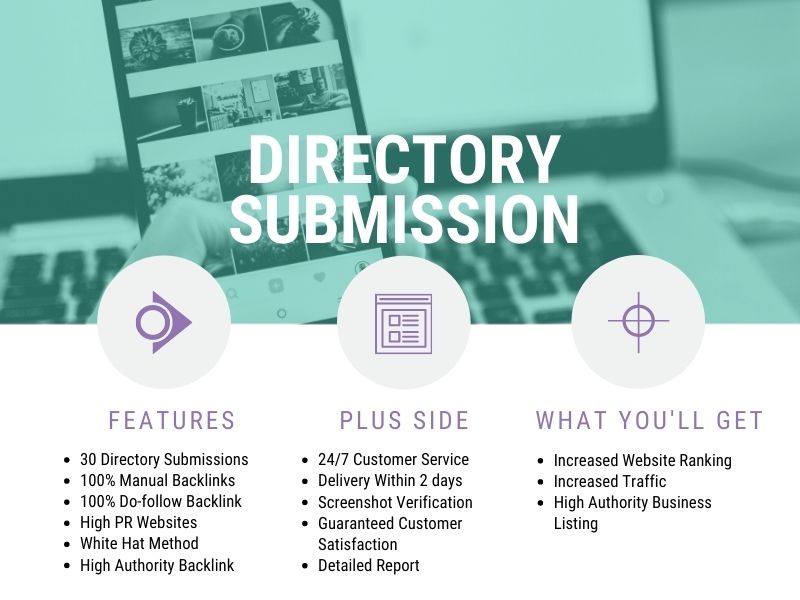 I will submit manually 30 directory backlinks, local citations in high PR sites