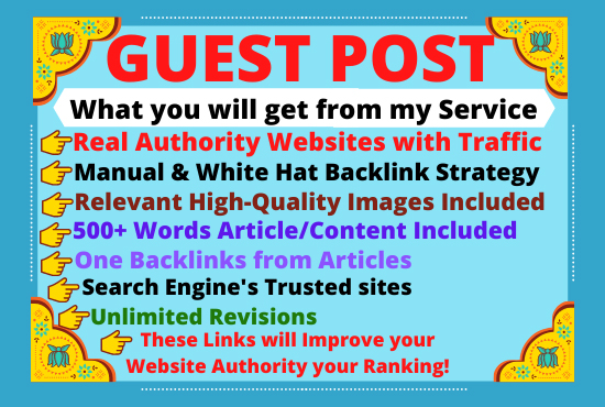 I will provide 20 guest posts on da 60to90+ websites with dofollow backlinks