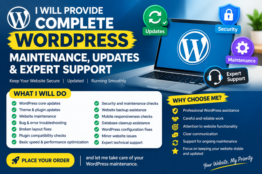 I will provide complete wordpress maintenance, updates and expert support