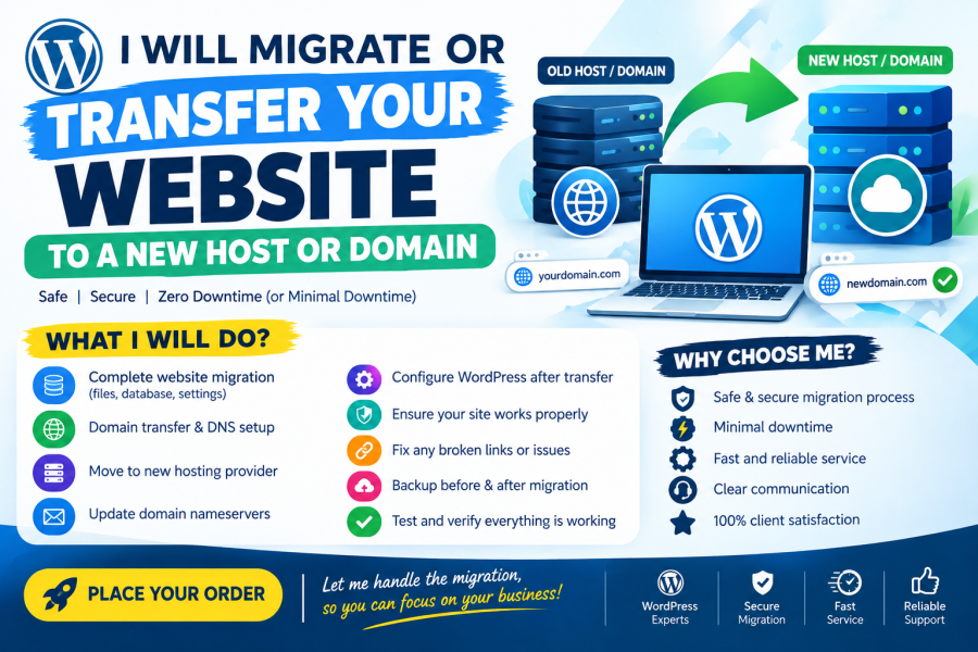 I will migrate or transfer your website to a new host or domain