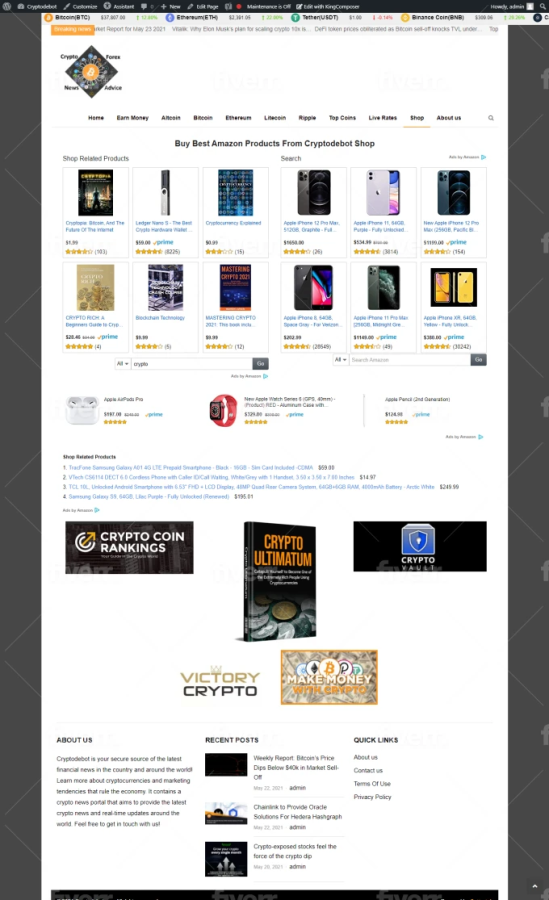 I will build passive income automated cryptocurrency bitcoin news autopilot website