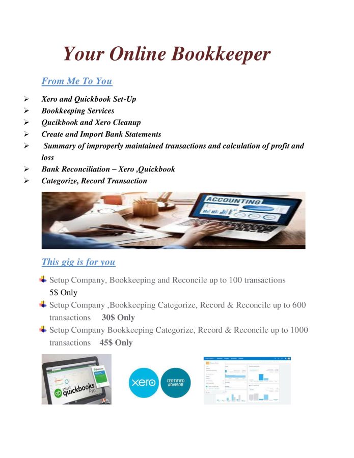 I will Do Bookkeeping In Xero ,Quickbook ,Wave, Odoo and Excel (UPTO 1200 Transaction) 