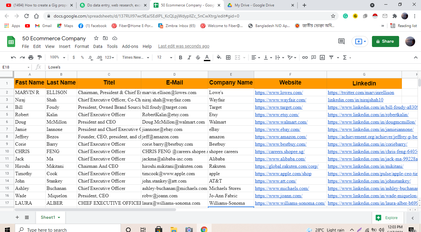 I will do LinkedIn research b2b lead generation and data entry