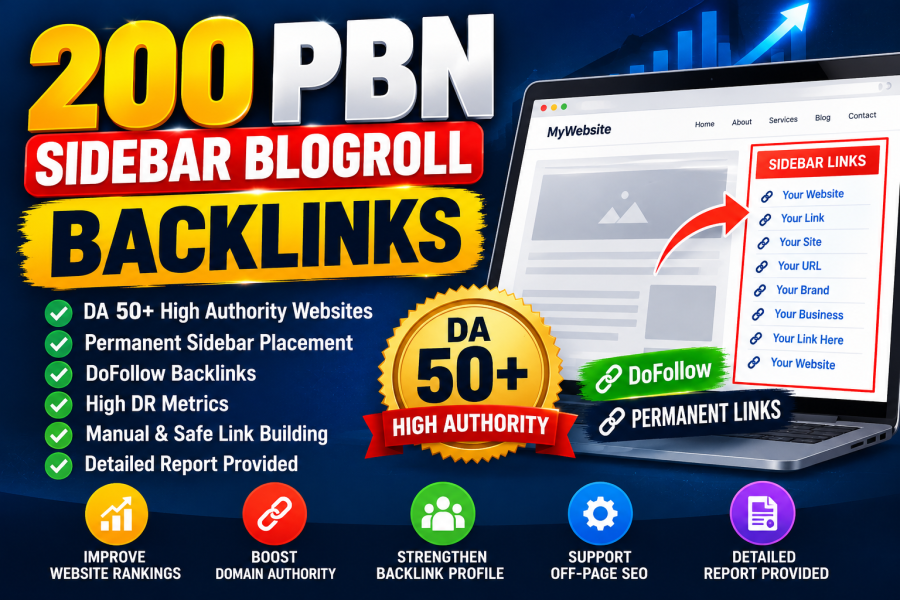 Get 200 Permanent PBN Sidebar Backlinks DA 50+ DoFollow for Website Ranking