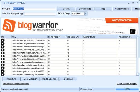 Blog Warrior software for wordpress Blogs 