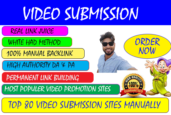  Live 80 Video Submission high authority permanent dofollow link building.