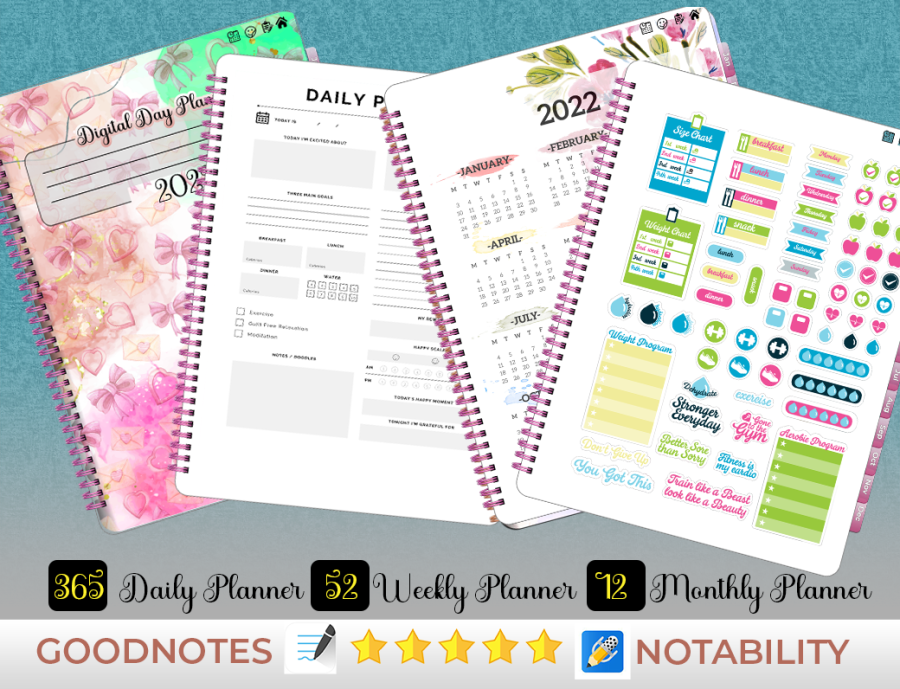 Design Custom Undated Digital Planner, Calendar Template 2022 for Goodnotes 