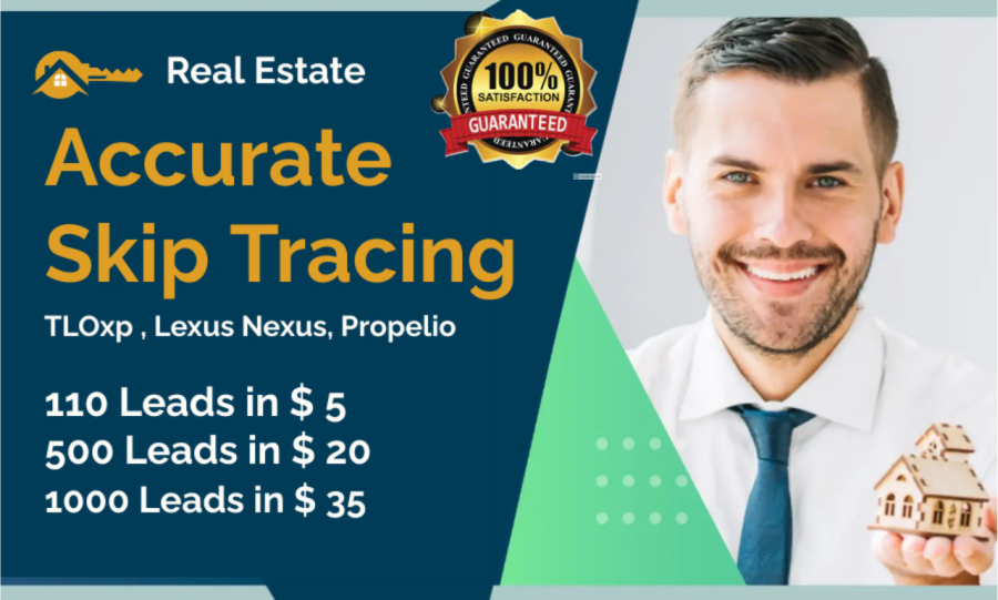 You will get accurate real estate skip tracing including phone numbers emails and other details