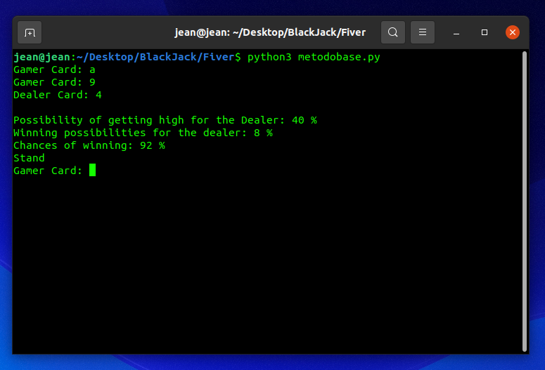 I will create a Blackjack Card Counting and Win/Los percentage