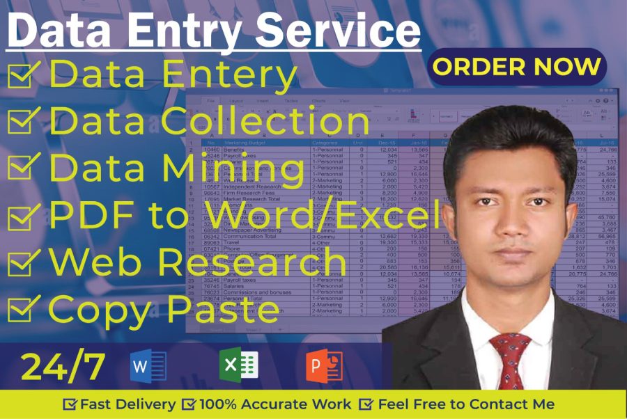 I will be your Virtual Assistant perfect data entry, web research, copy and paste