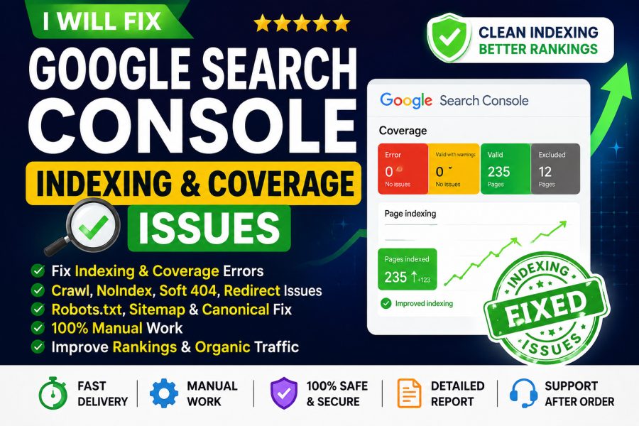 I will fix Google Search Console indexing and coverage issues