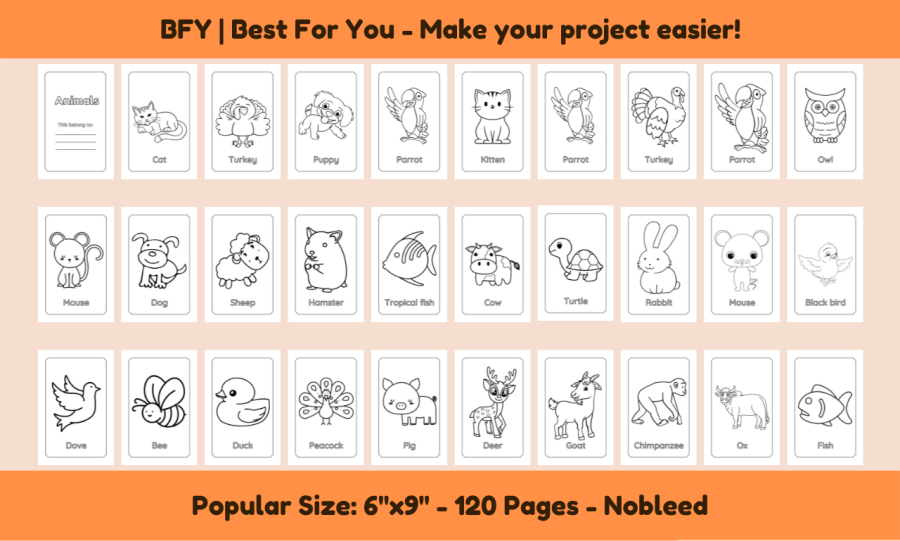 I will provide a coloring book animals 6x9 120 pages, free book cover