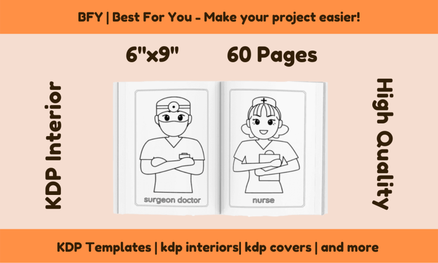 I will provide a coloring book professions 6x9 60 pages, free book cover