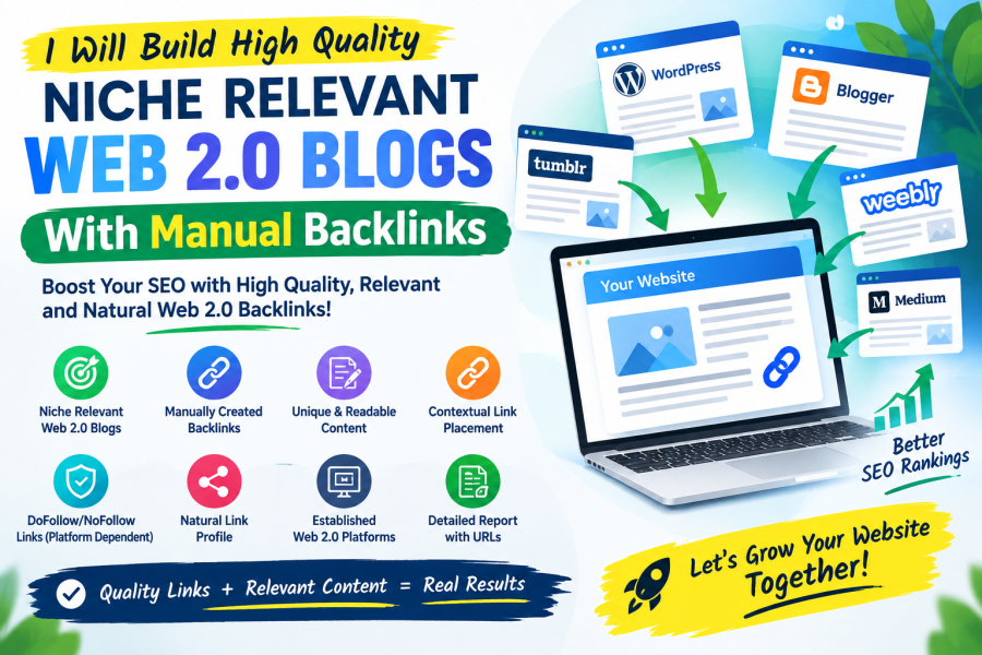 I Will Build High Quality Niche Relevant Web 2.0 Blogs With Manual Backlinks