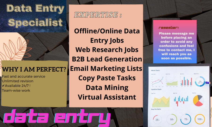 I will do data entry, typing work, copy paste and be your virtual assistant