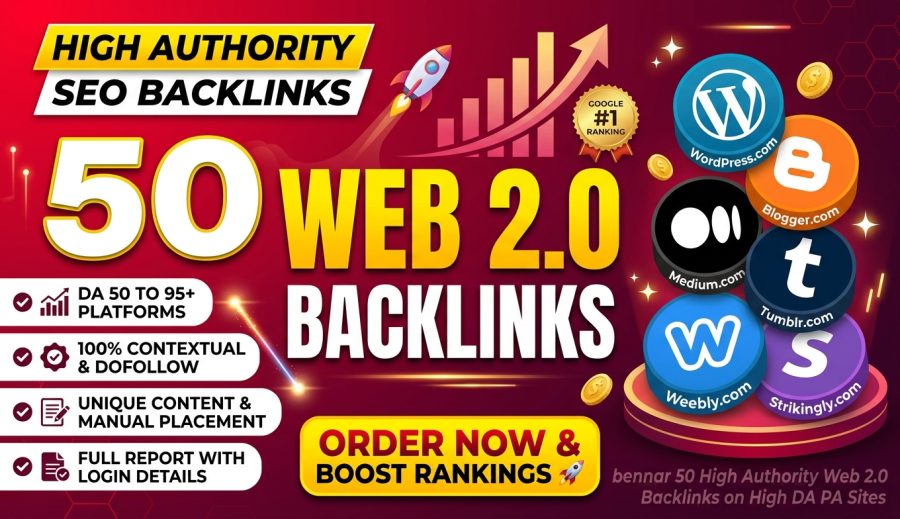 I will Create 50 High Authority Web 2.0 Backlinks on High DA PA Sites