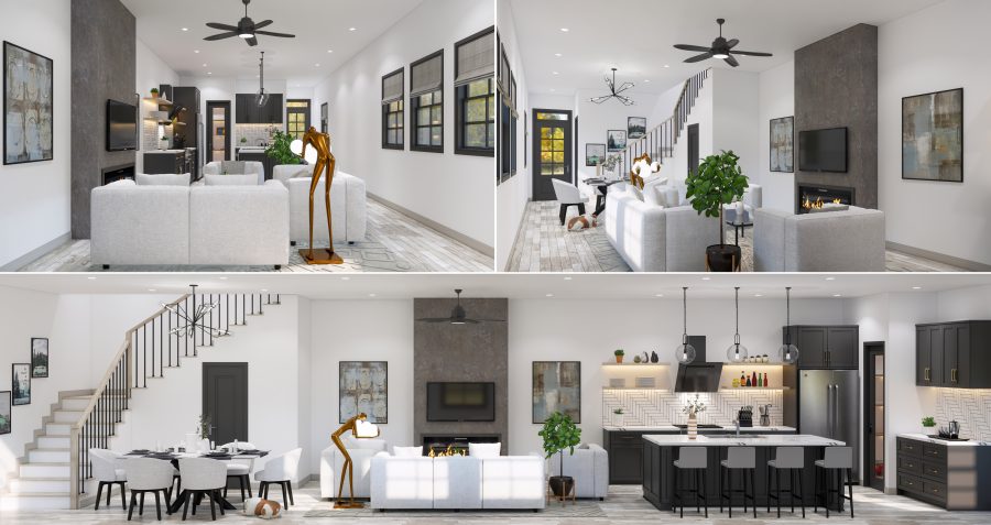 Interior, exterior design with realistic 3d rendering