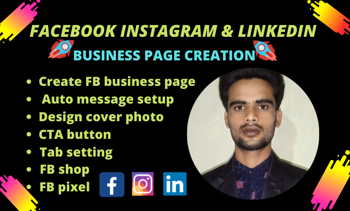 I will create and setup fakebook, Instagram, linked business page and fb shop, fb pixel 