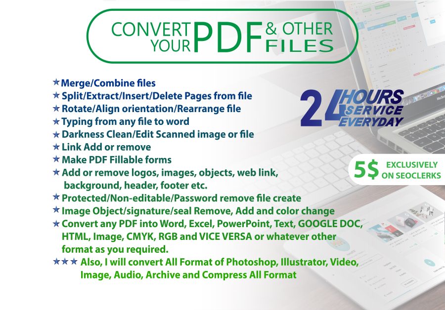 I will convert, format, edit, crop, split, merge, compress PDF and any document