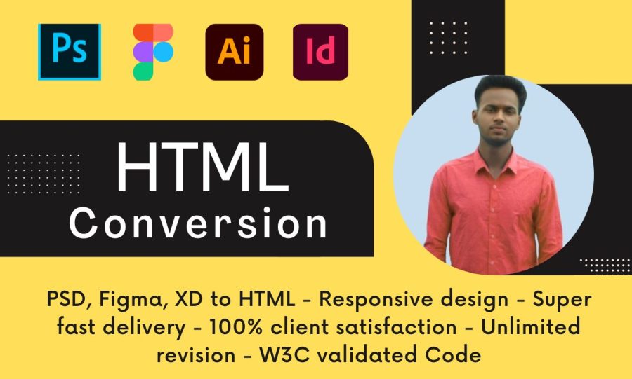 I will convert psd to html, figma to html, xd to html, pdf to html css responsive bootstrap
