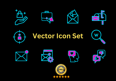 I will design flat crisp custom vector line svg icon set in 12 hr.