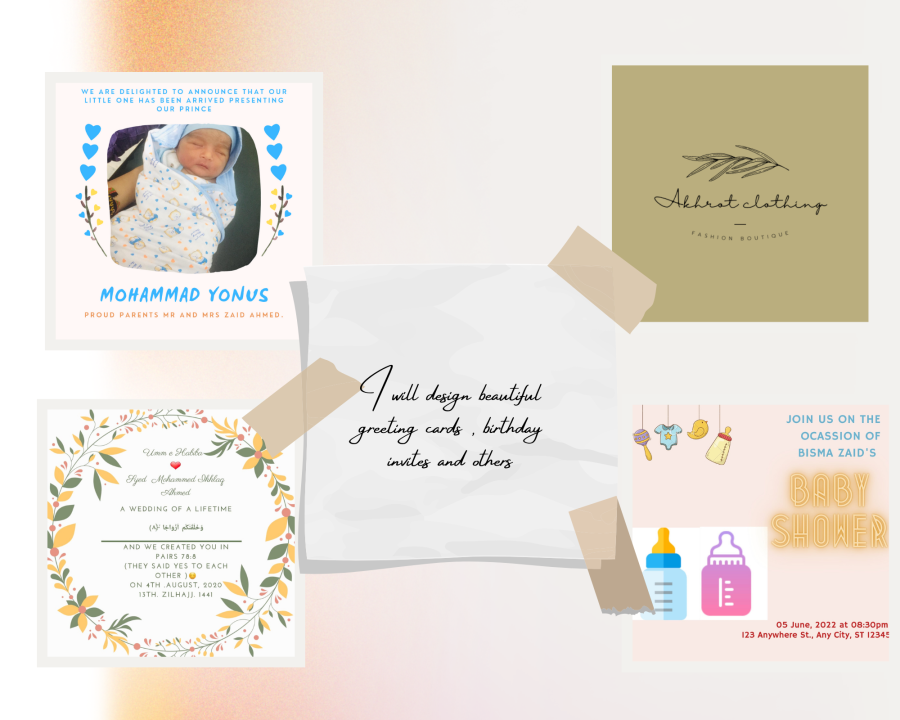 I will design beautiful greeting cards , birthday invites ad logos.