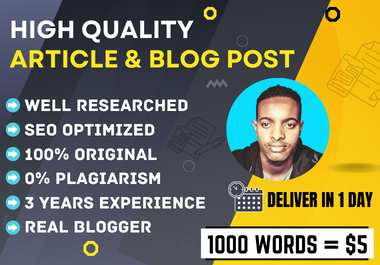 I will do blog post writing, SEO article writing, or content writing