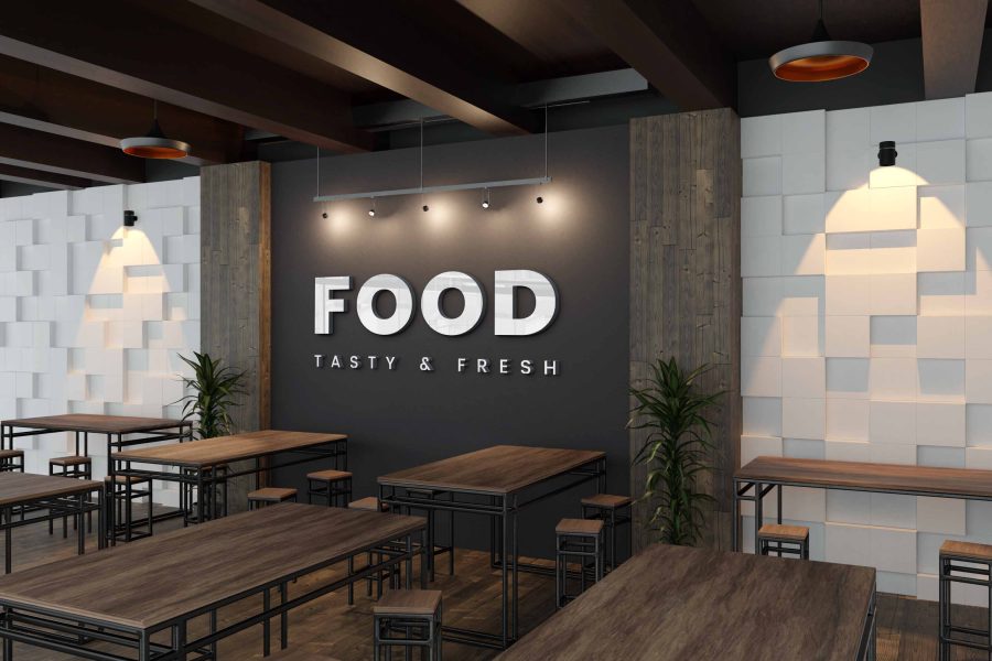 I will put your logo on 99+ Restaurant & Coffee Shop Signage Mockup