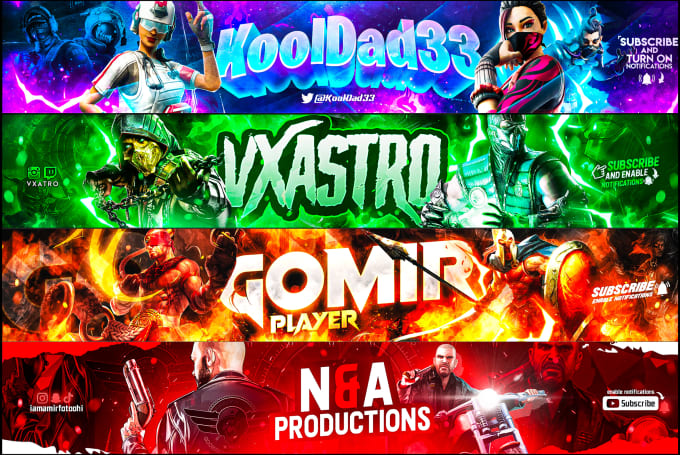 I will design youtube banner, gaming banner, twitch, twitter 