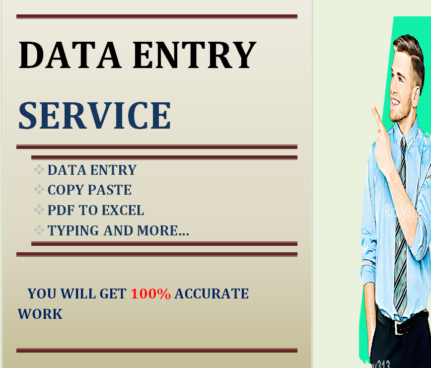 I will do data entry, typing, copy paste, excel data entry, PDF to excel,PDF to word