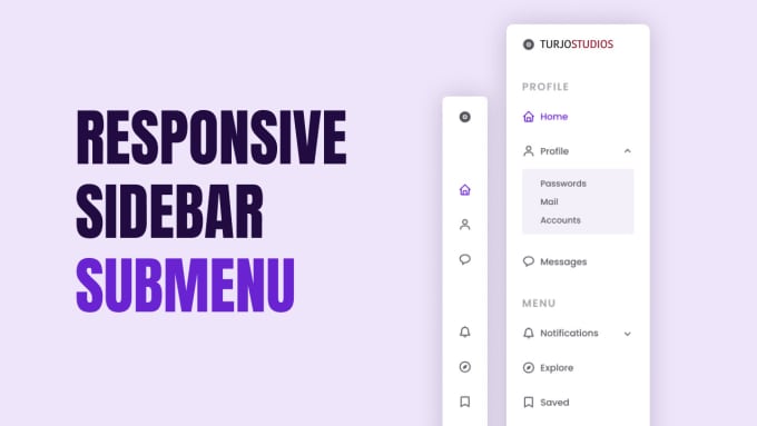 I will create responsive sidebar and navigation menu bar